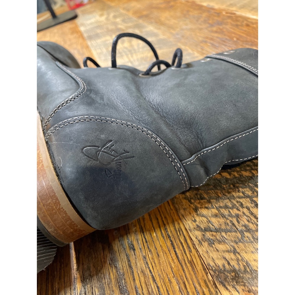 John Fluevog Grey Nubuck Leather Combat Boots Blue Lining Laces Size 7.5  Women - Picture 6 of 8